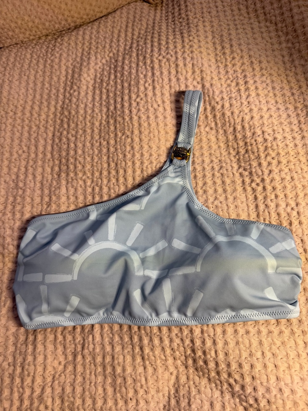 Kurt Geiger Light Blue One-Shoulder Swim Bralette with Sunburst Motif